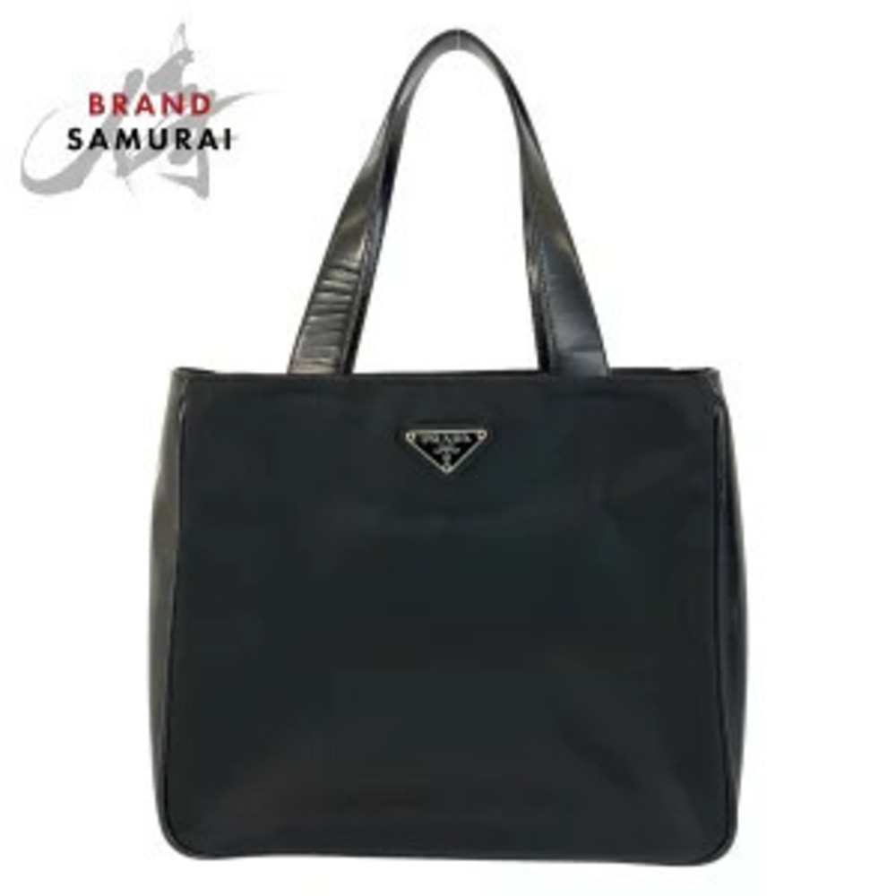 Prada Tessuto triangular plate black leather Handbag tote bag